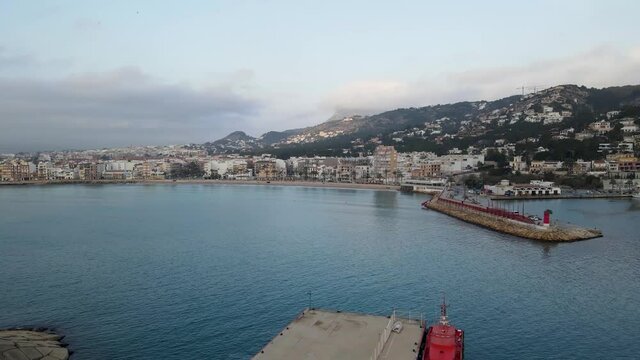 Aerial views on a clody day in the Javea's Port