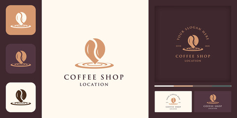 coffee shop location vintage modern logo, combination coffee and pin