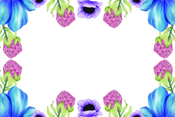 Colorful watercolor background with flowers. Style with a copy for text. The backdrop for greeting cards, sales, advertisements, invitations, posters, banners, and placards.