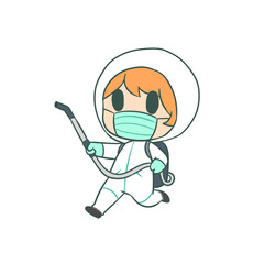 Doctor wearing mint COVID-19 protective suit disinfection Spraying