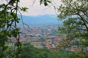 Scenic view on La Spezia town in Italy through the trees