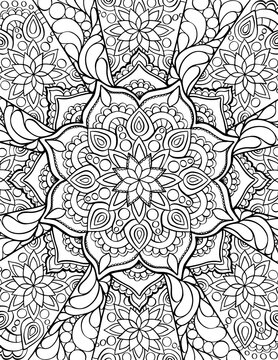 Mandala adult coloring book page. Zentangle style coloring page.