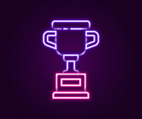 Glowing neon line Award cup icon isolated on black background. Winner trophy symbol. Championship or competition trophy. Sports achievement sign. Colorful outline concept. Vector