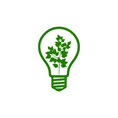 Electric light bulb with leaf icon isolated on white background