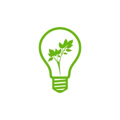 Electric light bulb with leaf icon isolated on white background