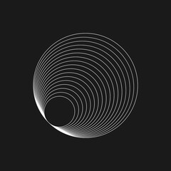 Retrofuturistic radial figure. Cyberpunk geometry of planet. Digital retro circle shape. Design element for poster, cover, merch in retrowave style. Vector