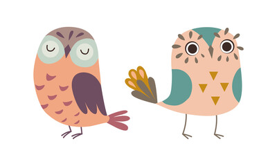 Adorable Colorful Owls Set, Lovely Owlets Cartoon Vector Illustration