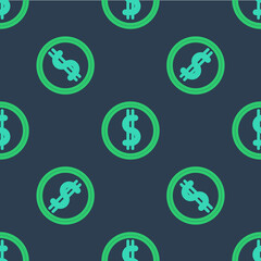 Line Coin money with dollar symbol icon isolated seamless pattern on blue background. Banking currency sign. Cash symbol. Vector