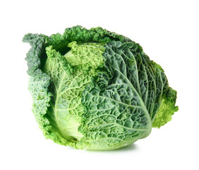 Fresh savoy cabbage on white background