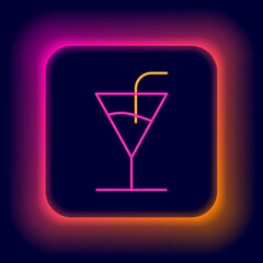Glowing neon line Cocktail icon isolated on black background. Colorful outline concept. Vector