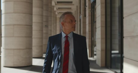 Successful mature businessman walking downtown