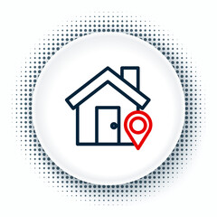 Line Map pointer with house icon isolated on white background. Home location marker symbol. Colorful outline concept. Vector
