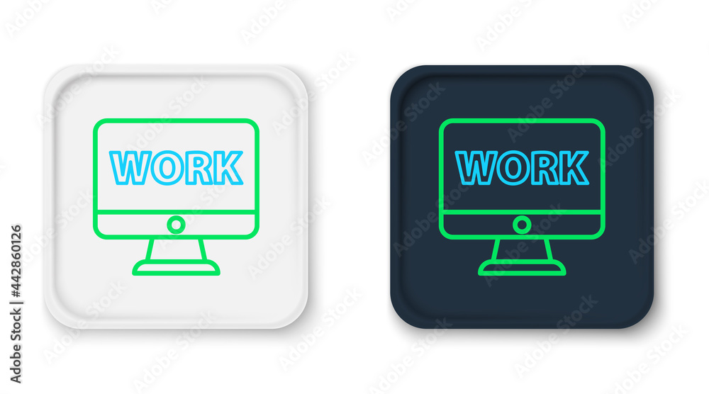 Poster line computer monitor with text work icon isolated on white background. colorful outline concept. ve