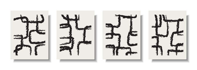 Abstract wall arts vector collection. Minimal and natural wall art. Vector illustration. Black and white organic shape Art design for poster, print, cover, wallpaper, etc