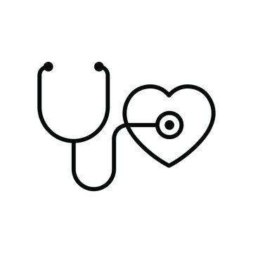 Stethoscope with heart icon, Heartbeat pulse symbol line design for logo, apps, UI and websites, Cardiogram medical healthy concept, Isolated on white background, Vector illustration