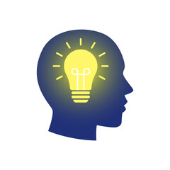 lightbulb in human head icon, Head bulb creative idea, Thinking, Intelligence and innovation concept, Isolated on black background, Vector illustration