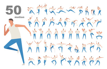 50 movements of a male character. vector design illustrations.