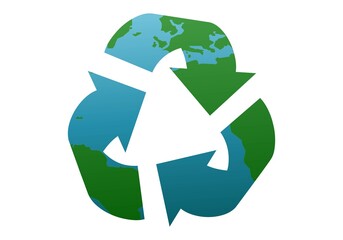 Símbolo del reciclaje con relleno del planeta Tierra sobre fondo blanco © Gabrieuskal