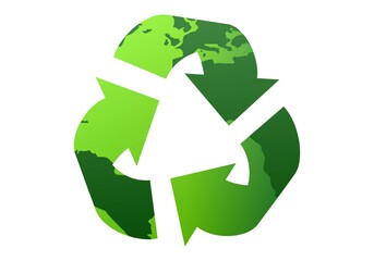 Símbolo de reciclaje con el planeta Tierra verde de relleno sobre fondo blanco © Gabrieuskal