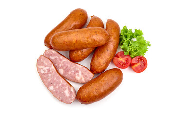 BBQ pork sausages, isolated on white background. High resolution image.