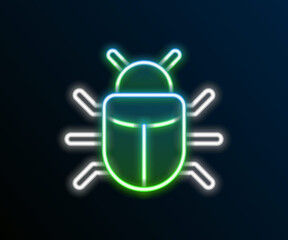 Glowing neon line System bug concept icon isolated on black background. Code bug concept. Bug in the system. Bug searching. Colorful outline concept. Vector