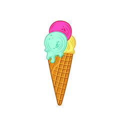 Vector colorful ice cream icon isolated on white background, melting icecream.
