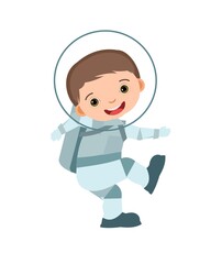Child astronaut in a spacesuit. Kid. Boy. Children's illustration. Flat style. Cartoon design. Isolated on white background. Vector