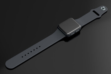 Stainless silver smart watch or fitness tracker isolated on black background.