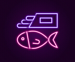 Glowing neon line Fish and chips icon isolated on black background. Colorful outline concept. Vector