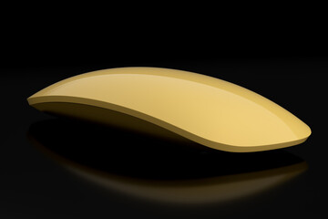 Realistic gold wireless computer mouse with touch isolated on black background.