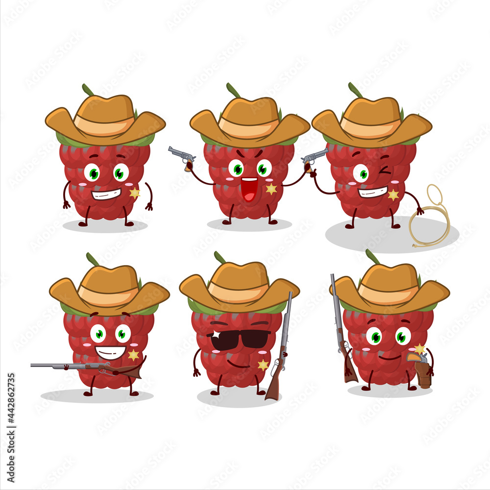 Poster Cool cowboy raspberry cartoon character with a cute hat