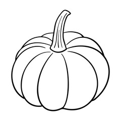 Pumpkin vector illustration in black outline isolated on white background. Simple hand drawn sketch autumn harvest decorative design element vegetable silhouette