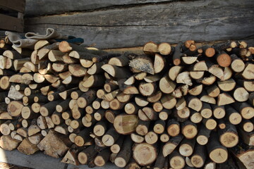 stack of firewood,chopped firewood, pieces of wood, timber, for burning in a stove, fireplace

