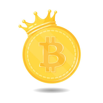 Bitcoin with crown vector stock illustration. Cryptocurrency bitcoin vector. Image of golden bitcoin. Electronic currency concept. Gold bitcoin with gold crown on top. Virtual money icon vector