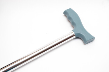 Metal walking stick. Cane isolated on white background