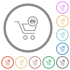 Print cart items flat icons with outlines