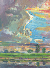 stormy sky in the technique of a picturesque etude 