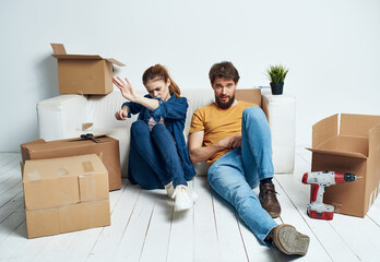 Fototapeta na wymiar family boxes with things moving housewarming lifestyle