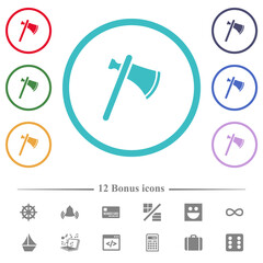 Single tomahawk flat color icons in circle shape outlines