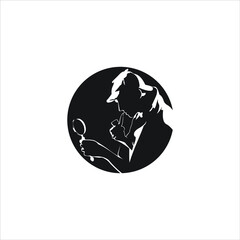 Black Silhouette and illustration Detective Logo design Detective agency Vintage image