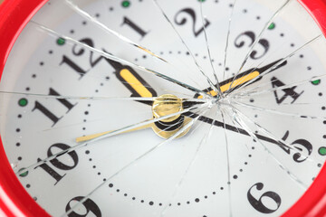 Closeup broken cracks in the glass cover of alarm clock
Alarm 