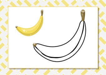 The task for preschool children to develop fine motor skills. Vector illustration. Worksheet for printing. Yellow banana