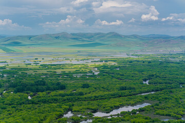 A big wetland on Hulunbuir Grasslands, Inner Mongolia, China.