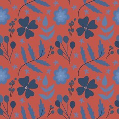 Seamless pattern of flowers on an orange background