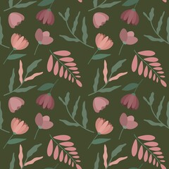 Seamless pattern of flowers on a green background