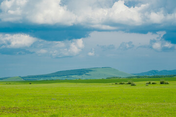 Obraz premium The summer landscape at Hulunbuir grassland, Inner Mongolia, China.