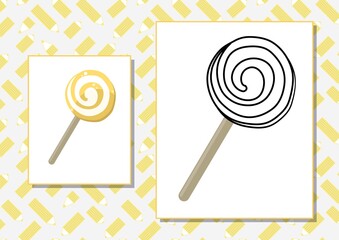 The task for preschool children to develop fine motor skills. Vector illustration. Worksheet for printing. Yellow candy lollipop.