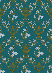 Cute blue branch of forget-me-not flower seamless pattern. Delicate summer herb texture. Vector background for paper, cover, fabric, interior decor.
