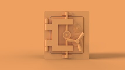 Closed empty yellow safe box business banking concept front view isolated in solid yellow background 3d rendering image