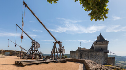 Medieval catapult in Castelnaud-la-Chapelle Castle in France
